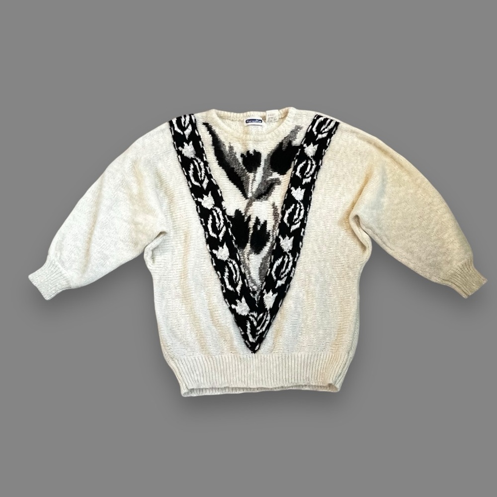 Mariea Kim Mohair Sweater Ivory Black Medium Vintage 80s